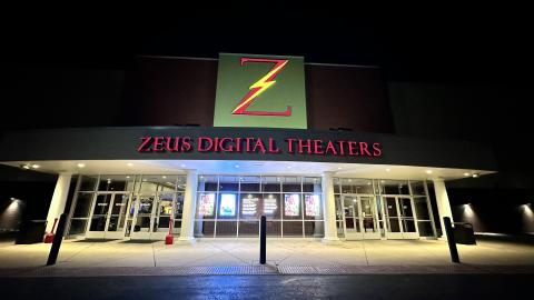 Night shot of the Zeus Digital Theater