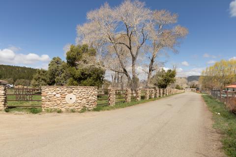 Dirt road at entrance to Roybal Ranch