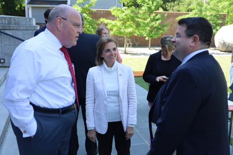 From left: PA RD State Director Bob Morgan, NJ RD SD Jane Asselta speak with Frenchtown, NJ, Mayor Brad Myhre in May 2023. 