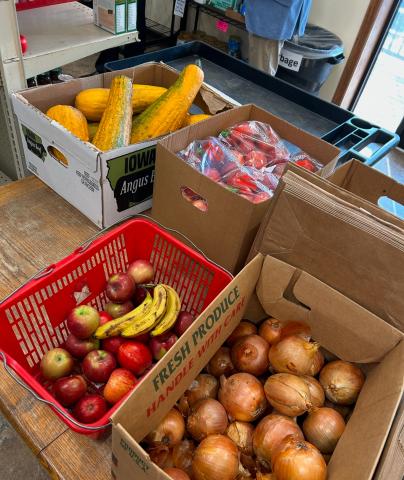 Fruits and vegetables on the shelf at The BRICK food bank in Ashland.