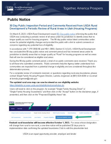 Public Notice with results of the public comment period regarding Utah's Housing Programs eligibility map