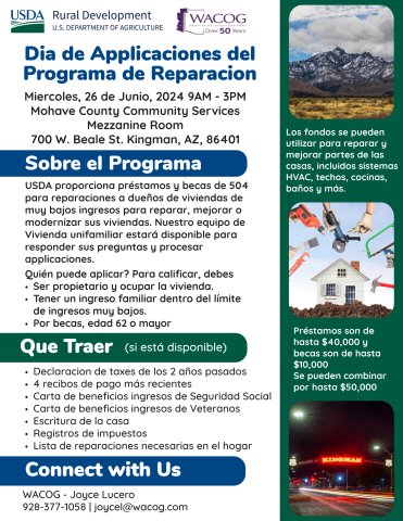 USDA Rural Development Application Day Spanish Flyer for June 26 in Mohave Arizona