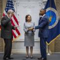 U.S. Secretary of Agriculture Tom Vilsack swears in Dr. Basil Gooden as Under Secretary for USDA’s Rural Development mission area with his spouse Susan Tinsley Gooden holding their family Bible on Friday, March 8, 2024.
