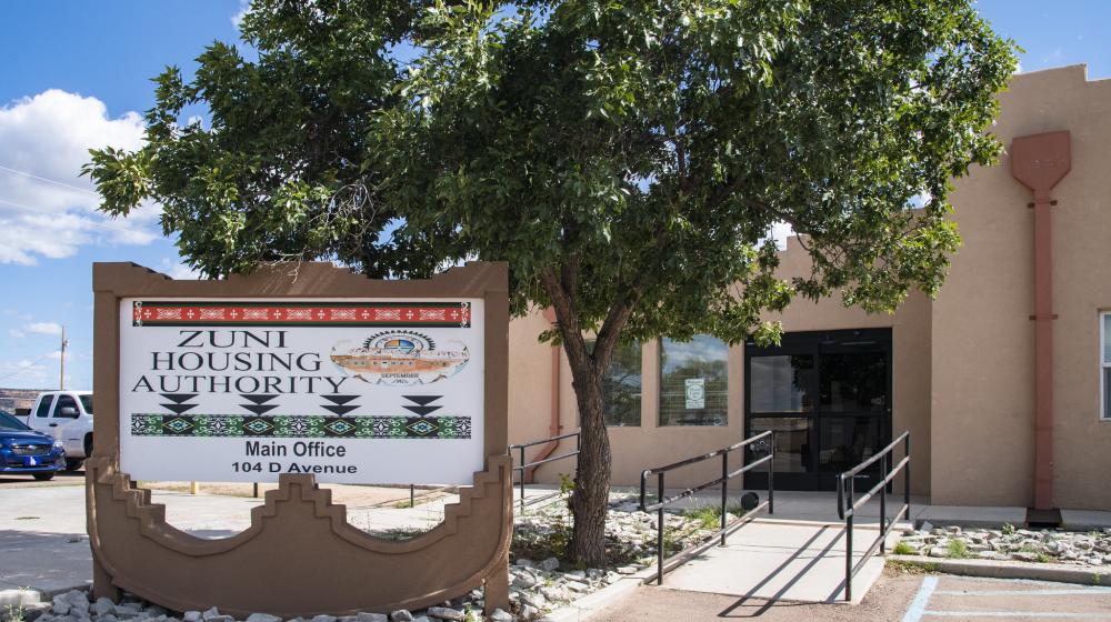 Photo of Zuni Housing Authority building and sign out front.